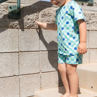 TEAL SMILEY CHECKER | SHORT SET