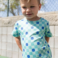 TEAL SMILEY CHECKER | SHORT SET