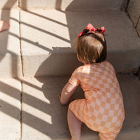 ORANGE + PEACH CHECKER | SHORT ZIPPER ONE PIECE