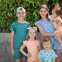 ORANGE + PEACH CHECKER | RUFFLE SHORT SET