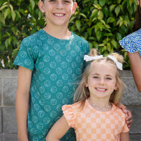 ORANGE + PEACH CHECKER | RUFFLE SHORT SET