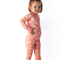 BRIGHT CORAL + PINK DAISY CHECKER | ZIPPER ONE PIECE