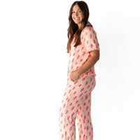 PINK LIGHTNING BOLTS | WOMEN'S BUTTON UP SHORT SLEEVE SET