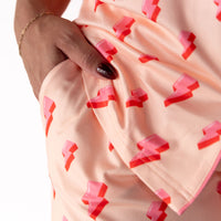 PINK LIGHTNING BOLTS | WOMEN'S BUTTON UP SHORT SLEEVE SET