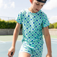 TEAL SMILEY CHECKER | SHORT SET