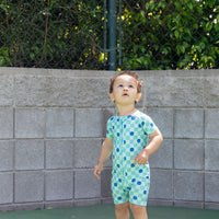 TEAL SMILEY CHECKER | SHORT ZIPPER ONE PIECE