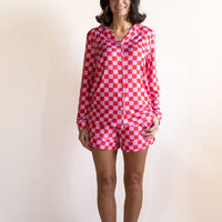 PINK + RED CHECKER | WOMEN'S LONG SLEEVE SHORTS SET