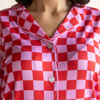 PINK + RED CHECKER | WOMEN'S LONG SLEEVE SHORTS SET