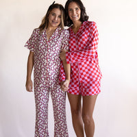 PINK + RED CHECKER | WOMEN'S LONG SLEEVE SHORTS SET