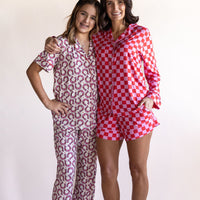 PINK + RED CHECKER | WOMEN'S LONG SLEEVE SHORTS SET