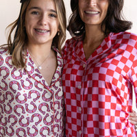 PINK + RED CHECKER | WOMEN'S LONG SLEEVE SHORTS SET