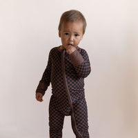 BROWN + BLACK MINI CHECKER | ZIPPER ONE PIECE