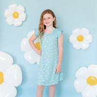 BRIGHT GREEN + BLUE FLORAL | SLEEVE DRESS