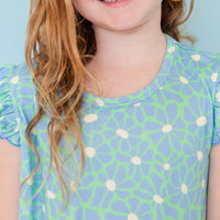 BRIGHT GREEN + BLUE FLORAL | SLEEVE DRESS