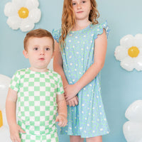 BRIGHT GREEN + WHITE CHECKER | SHORT SLEEVE
