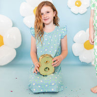 BRIGHT GREEN + BLUE FLORAL | SLEEVE DRESS