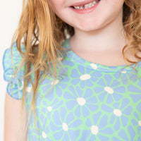 BRIGHT GREEN + BLUE FLORAL | SLEEVE DRESS