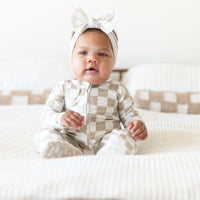 TAN + WHITE CHECKER | FOOTIE ONE PIECE
