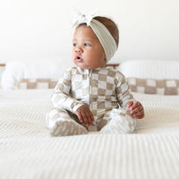 TAN + WHITE CHECKER | FOOTIE ONE PIECE