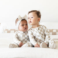 TAN + WHITE CHECKER | FOOTIE ONE PIECE