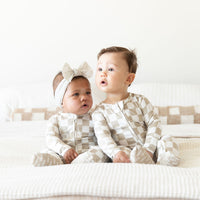 TAN + WHITE CHECKER | FOOTIE ONE PIECE