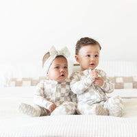 TAN + WHITE CHECKER | FOOTIE ONE PIECE