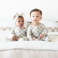 TAN + WHITE CHECKER | FOOTIE ONE PIECE