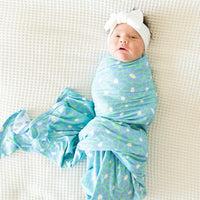 BRIGHT GREEN + BLUE FLORAL | SWADDLE