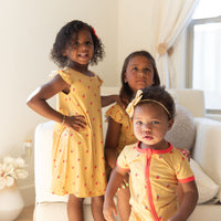 MUSTARD YELLOW STRAWBERRIES | SLEEVE DRESS