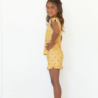 MUSTARD YELLOW STRAWBERRIES | RUFFLE SHORT SET