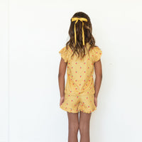 MUSTARD YELLOW STRAWBERRIES | RUFFLE SHORT SET