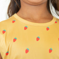 MUSTARD YELLOW STRAWBERRIES | RUFFLE SHORT SET