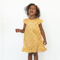MUSTARD YELLOW STRAWBERRIES | SLEEVE DRESS