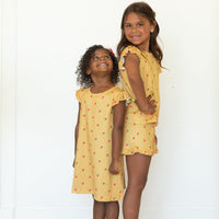 MUSTARD YELLOW STRAWBERRIES | RUFFLE SHORT SET