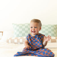 BROWN + ROYAL BLUE WAVY CHECKER | SLEEP SACK