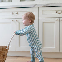 MUTED TEAL GINGHAM | ZIPPER ONE PIECE