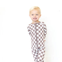 BROWN + WHITE CHECKER | ZIPPER ONE PIECE