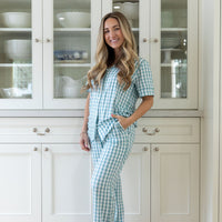 MUTED TEAL GINGHAM | WOMEN'S BUTTON UP SHORT SLEEVE SET