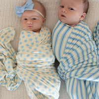 YELLOW + BLUE POLKADOTS | SWADDLE