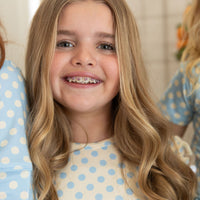 YELLOW + BLUE POLKADOTS | RUFFLE SLEEVE DRESS