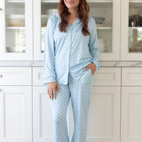 BLUE + YELLOW POLKADOTS | WOMEN'S BUTTON UP LONG SLEEVE SET
