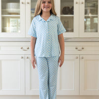 BLUE + YELLOW POLKADOTS | GIRLS' BUTTON UP SHORT SLEEVE SET