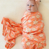 BRIGHT CORAL + PINK DAISY CHECKER | SWADDLE