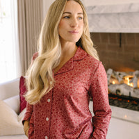 BURGUNDY MINI FLORAL | WOMEN'S BUTTON UP LONG SLEEVE SET