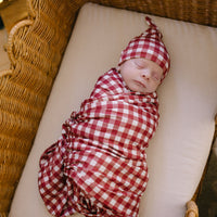 BURGUNDY GINGHAM | BEANIE