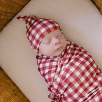 BURGUNDY GINGHAM | BEANIE