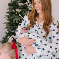 GREEN POLKADOT + STRIPE | WOMEN'S BUTTON UP LONG SLEEVE SET