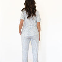 DAINTY BLUE FLORAL | WOMEN'S BUTTON UP SHORT SLEEVE SET