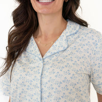 DAINTY BLUE FLORAL | WOMEN'S BUTTON UP SHORT SLEEVE SET