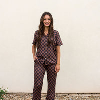 BLACK + BROWN CHECKER | WOMEN'S BUTTON UP SHORT SLEEVE SET
